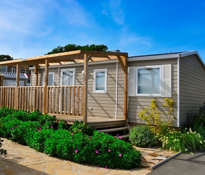 Manufactured home with a front deck