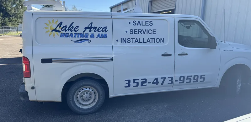 Lake Area Heating & Air service van marked Sales, Service, Installation